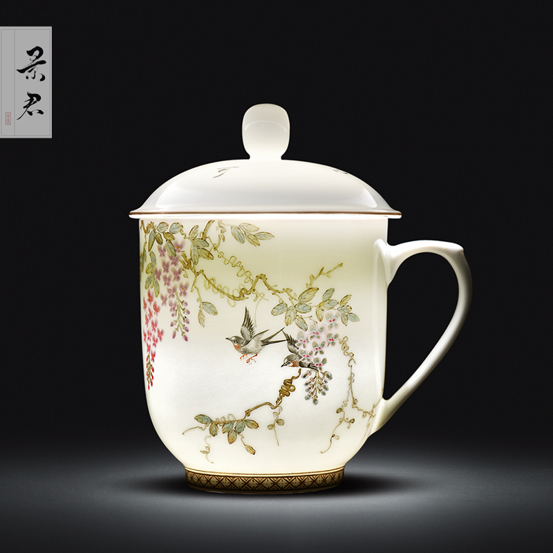 Jingdezhen office cup ceramic cup with cover the boss and meeting business glass tea cup hand - made teacup custom logo