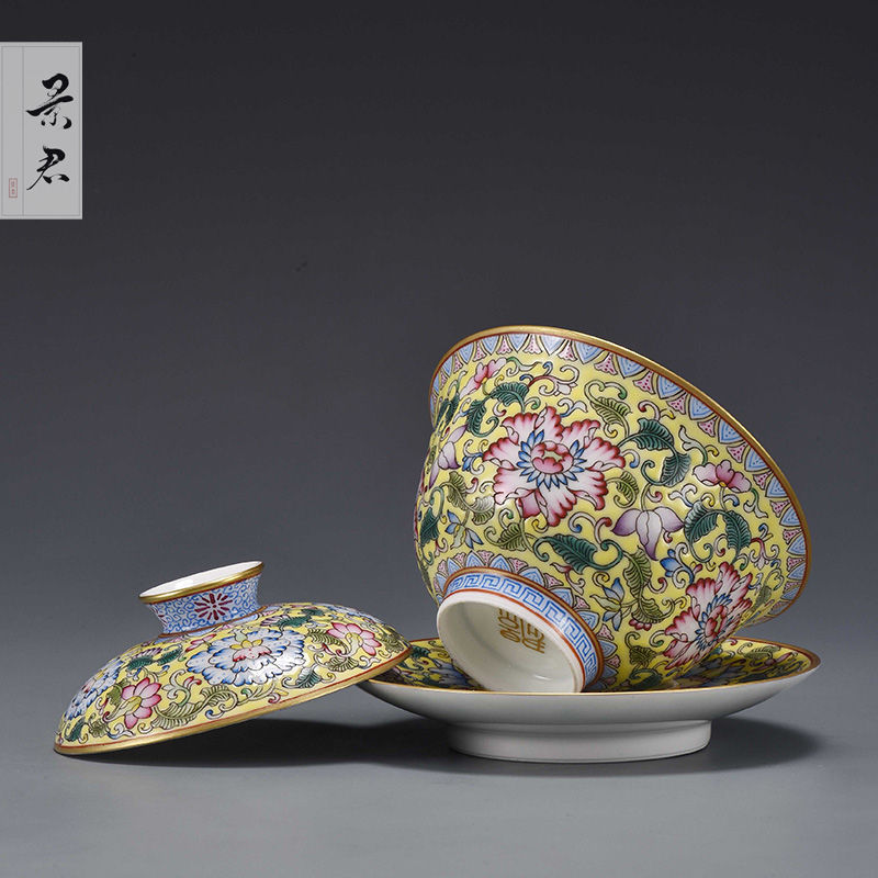 JingJun jingdezhen ceramics kung fu tea set only three bowl of hand - made tureen manually make tea bowl cups to cups