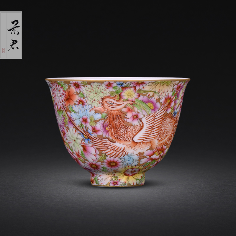 Jingdezhen pure manual colored enamel sample tea cup flower is a chicken master cup single cup small kung fu tea cup home