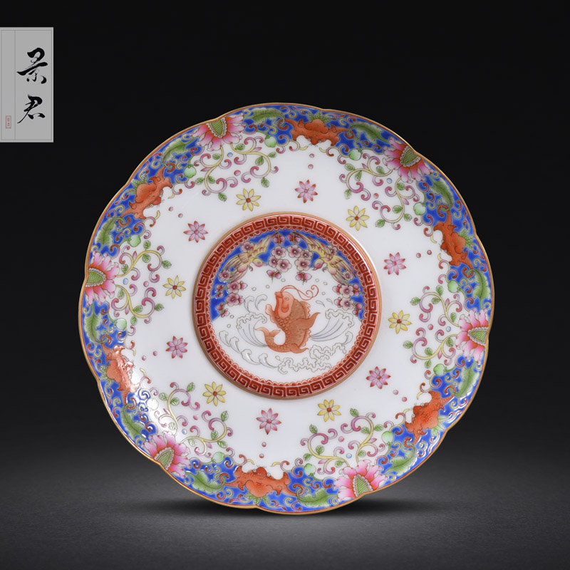 Jingdezhen pure manual colored enamel pot ChengJingJun kung fu tea tea taking with zero dry terms plate tray was the teapot