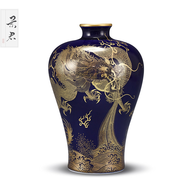 Jingdezhen master ji blue paint the dragon fish ceramic vases, flower arranging furnishing articles, the sitting room porch decorate gifts porcelain