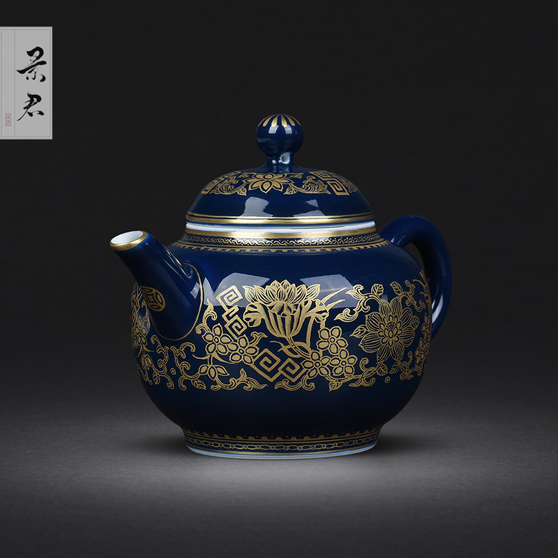 JingJun jingdezhen ceramic checking antique ji blue kung fu tea teapot hand - made paint single pot of little teapot