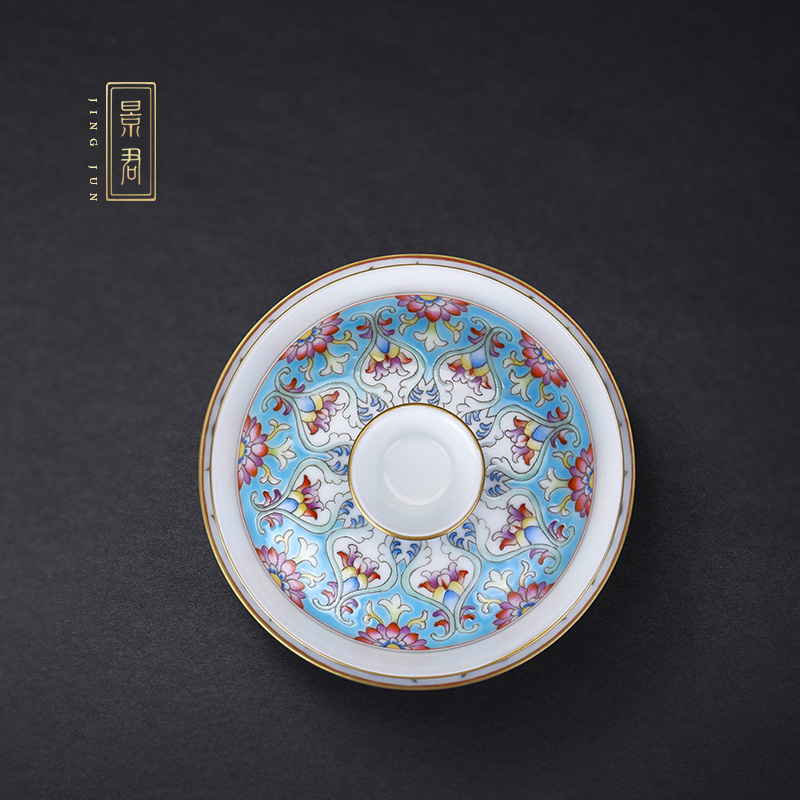 JingJun jingdezhen tea only three tureen tea cups colored enamel blue water best floral print see kung fu cover