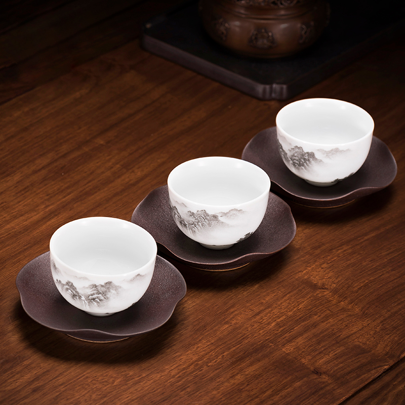 Jingdezhen porcelain glazed pottery metal kung fu tea saucer heat insulation cup mat saucer tea cup mat