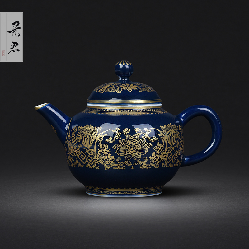 JingJun jingdezhen ceramic checking antique ji blue kung fu tea teapot hand - made paint single pot of little teapot