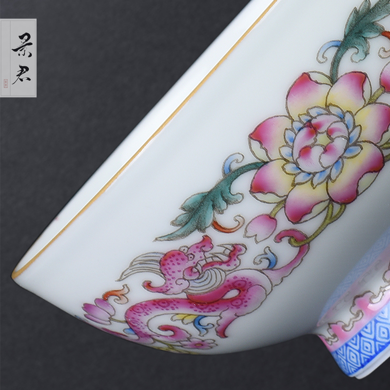 Hand - made JingJun jingdezhen ceramics powder enamel pattern dragon all Hand sample tea cup blue 1 single CPU host