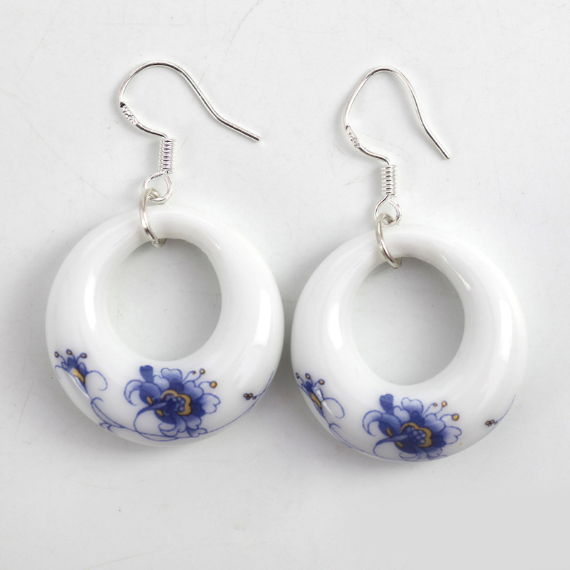 QingGe ceramic accessories national wind round earrings earrings hand applique and elegant G13 booth in supply