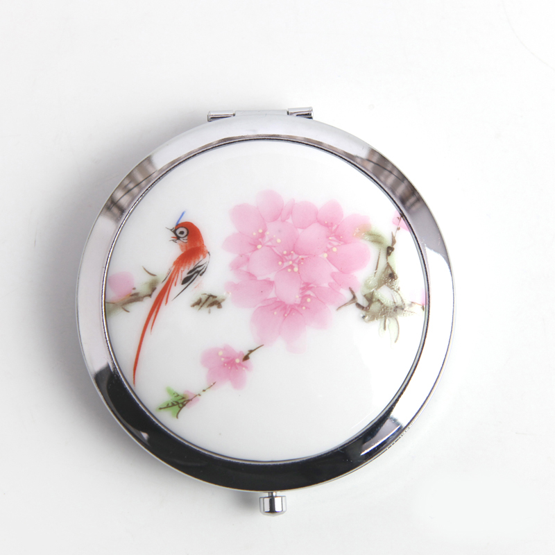 QingGe folded and cosmetic mirror the national wind ceramic jewelry water points peach blossom put double - sided market. I source