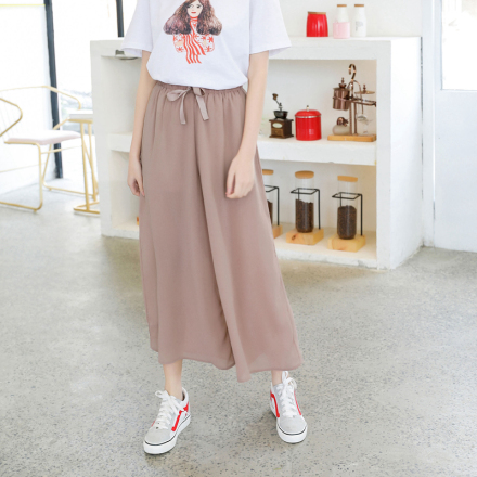 品牌女高腰阔腿裤松紧腰蝴蝶结九分裤夏季旅行