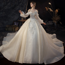 Light wedding dress 2021 new bride forest trailing dream pregnant woman large size cover pregnant belly thin starry sky one-shouldered woman