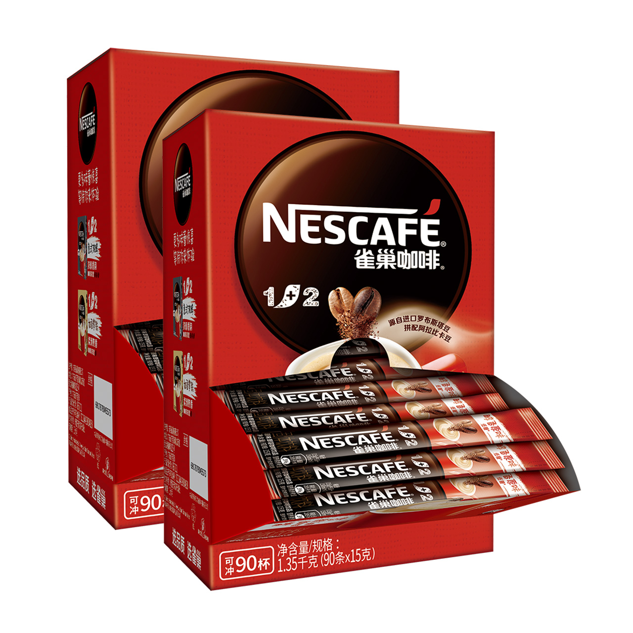 【雀巢】咖啡1 2微研磨醇香原味90条*2盒