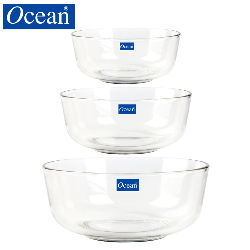 Ocean import tableware bowls 3 piece of transparent glass bowl home of fruits and vegetables salad bowl large tableware suit