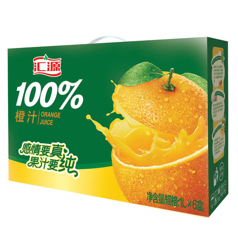 汇源100%橙汁1000ml*6盒浓缩果汁饮料整箱礼盒,降价幅度14.8%