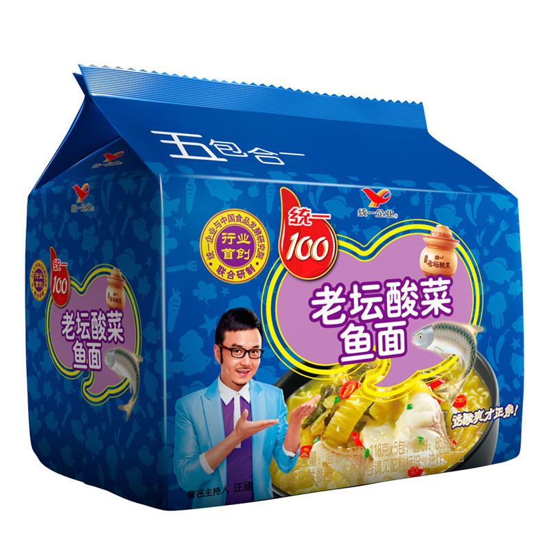 【天猫超市】统一100 老坛酸菜鱼方便面 118g*5包 方便面经典老坛