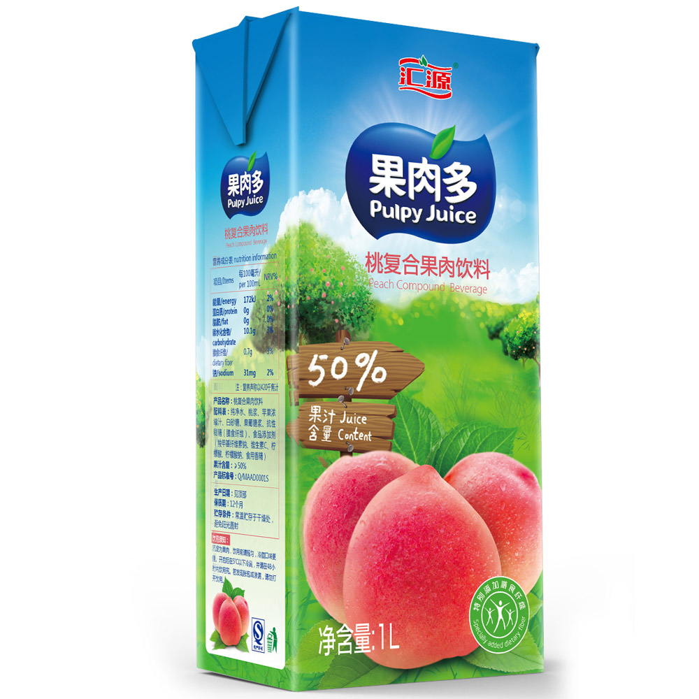 【天猫超市】汇源果肉多桃果肉复合饮料1l/瓶浓缩果汁