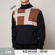 Mackerel Mens 2020 Winter New Jacquard Pullover Turtleneck Splice Sweater Mens Knit Jacket 2727