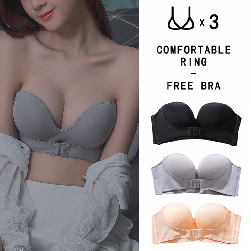 Strapless underwear women gather non-slip upper support invisible bandeau chest pad Wedding dress special small chest buckle beauty back bra