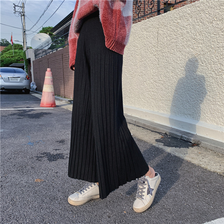 全店实拍 秋冬坠感百褶针织阔脚裤女加厚直筒裤宽松休闲裤