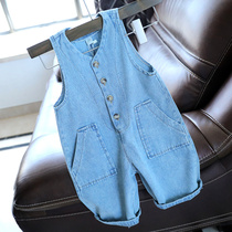 Baby denim vest jumpsuit childrens clothes summer thin Korean childrens ha clothes baby climbing clothes 1338