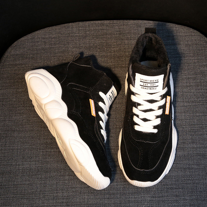 天猫真皮老爹鞋女高帮小白鞋明星同款小熊鞋