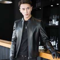 Broken clearance Haining leather leather clothing mens sheep leather thin small stand collar leather jacket mens slim Korean handsome