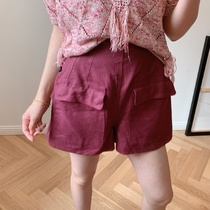 1 19 Summer Japan imported Ramie high waist pocket shorts women Bermuda fashion shorts