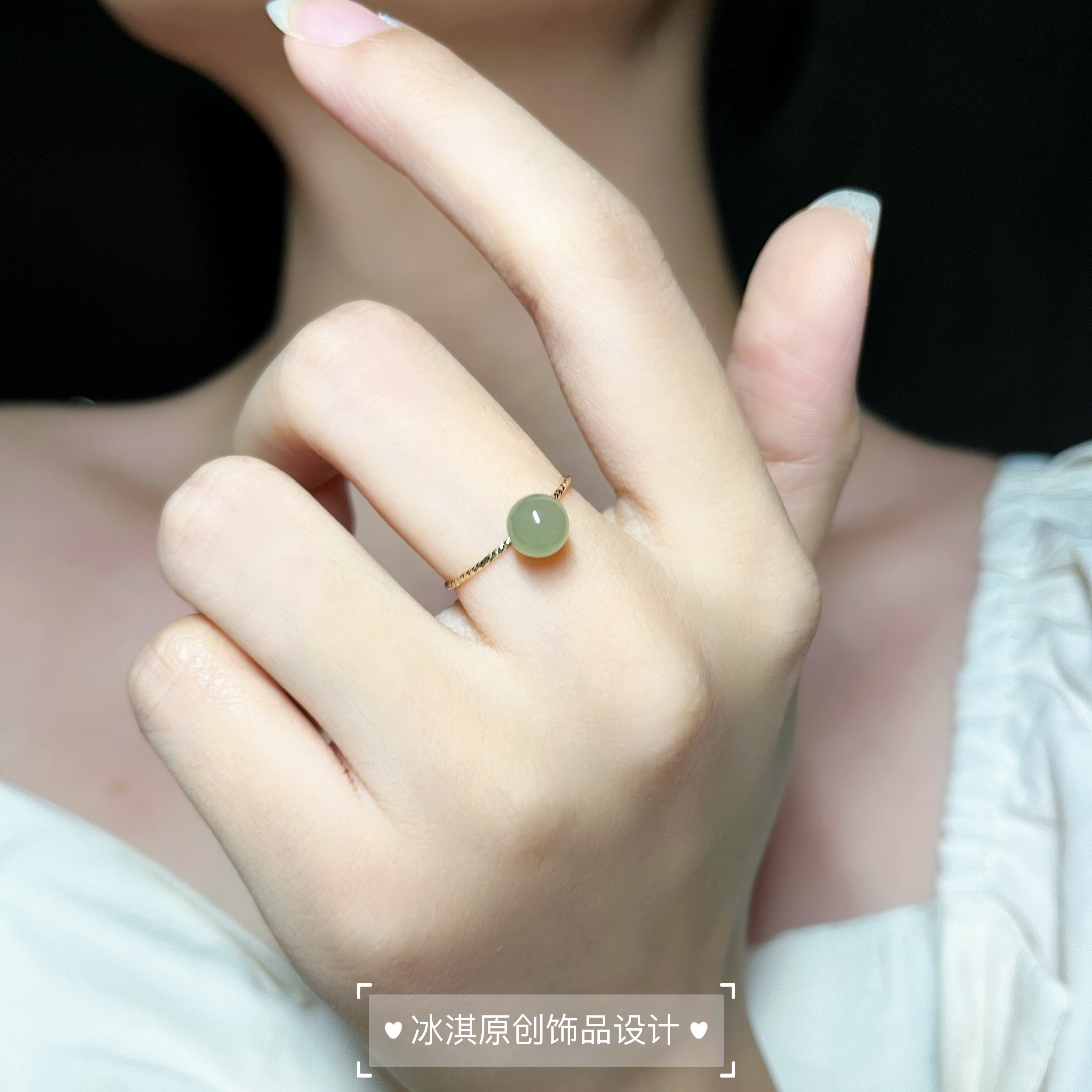 细腻水润和田玉戒指指环水洗不掉色美国14k包金精致简约高 级感