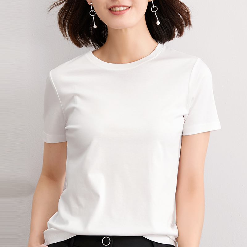 纯棉气质上衣圆领白色t恤女短袖2018秋季新款打底衫修身简约小衫