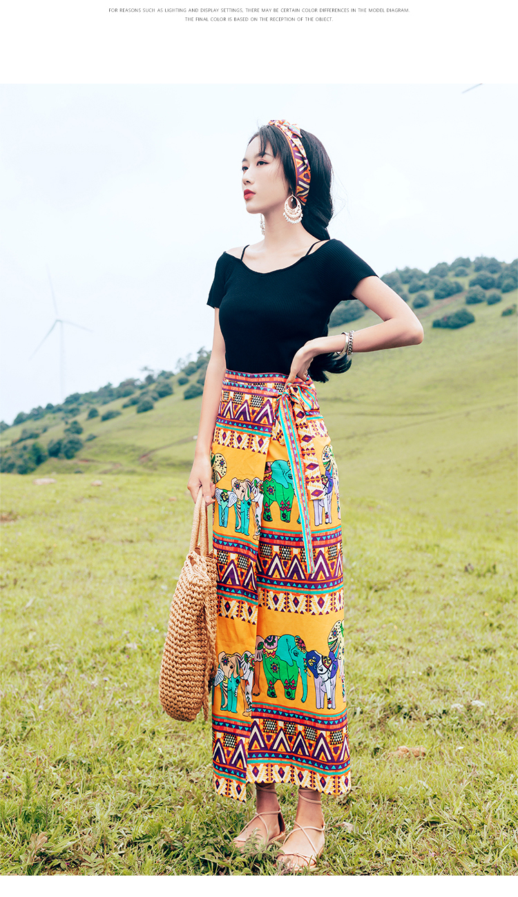 泰国大皇宫大象纱笼裙一片式半身裙围裙式包臀裹裙海边度假沙滩裙