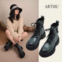 Artmu Amu vintage thick-bottom Martin boots womens short boots chain handsome locomotive boots leather boots 2021 New