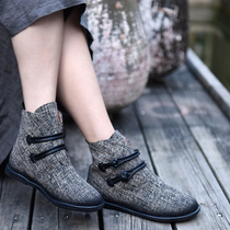 Artmu (broken yard clear cabin) retro Chinese wind short boot female comfort 100 hitch a new twist to the flat flat-bottomed female boot