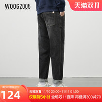 WOOG2005 black straight barrel elastic jeans male new tide loose wild pants in spring 2022