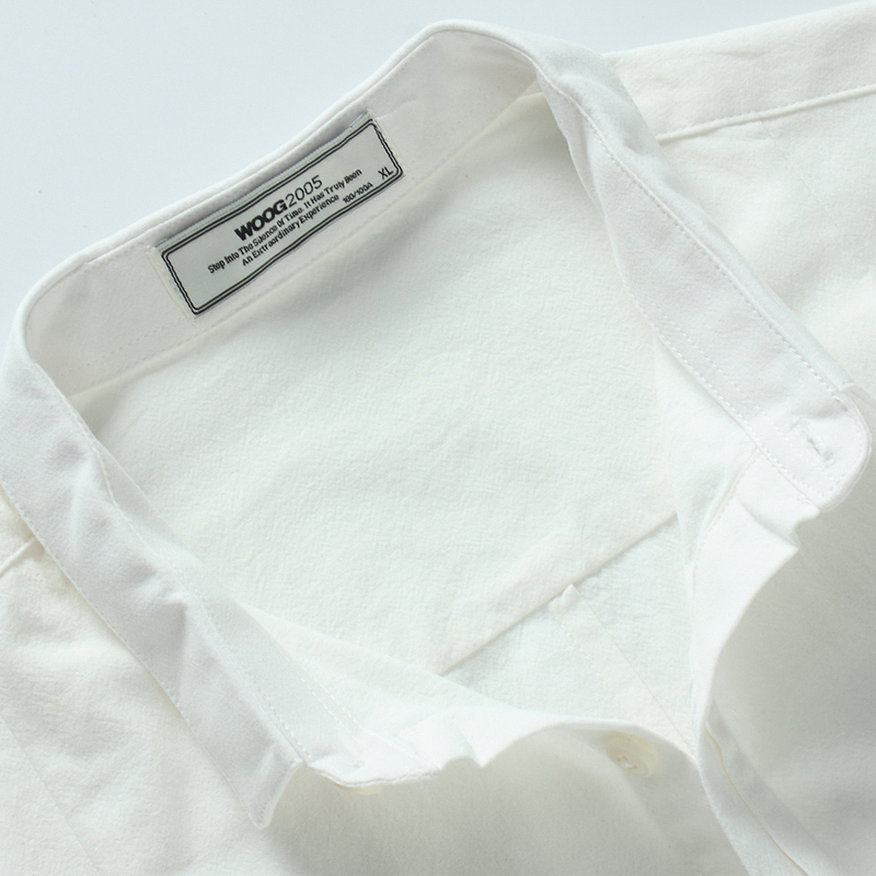 WOOG2005小领衬衣男长袖2017春季男士韩版修身纯棉牛津纺白色衬衫产品展示图2