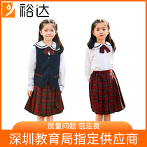 Yuda Shenzhen elementary school girls' school uniform autumn and winter dress set sweater dress shirt vest bow tie