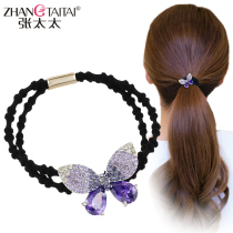 Leather band hair rope headdress Korean rhinestone butterfly head rope tie hair rubber band floral headdress hair accessories Hairband hair band Female