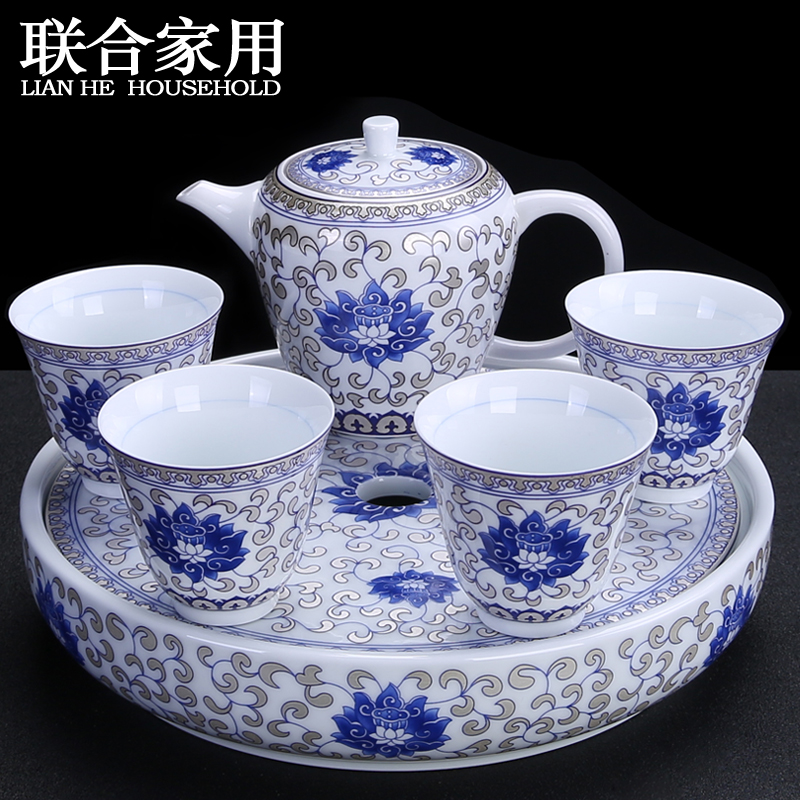 To be household contracted jingdezhen blue and white porcelain ceramic kung fu tea set of a complete set of modern teapot teacup