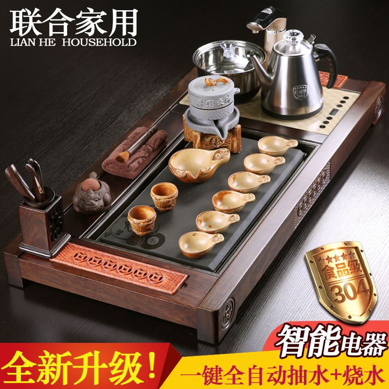 Combined with ebony wood brother sharply stone tea tray ceramic up of a complete set of violet arenaceous kung fu tea set four unity