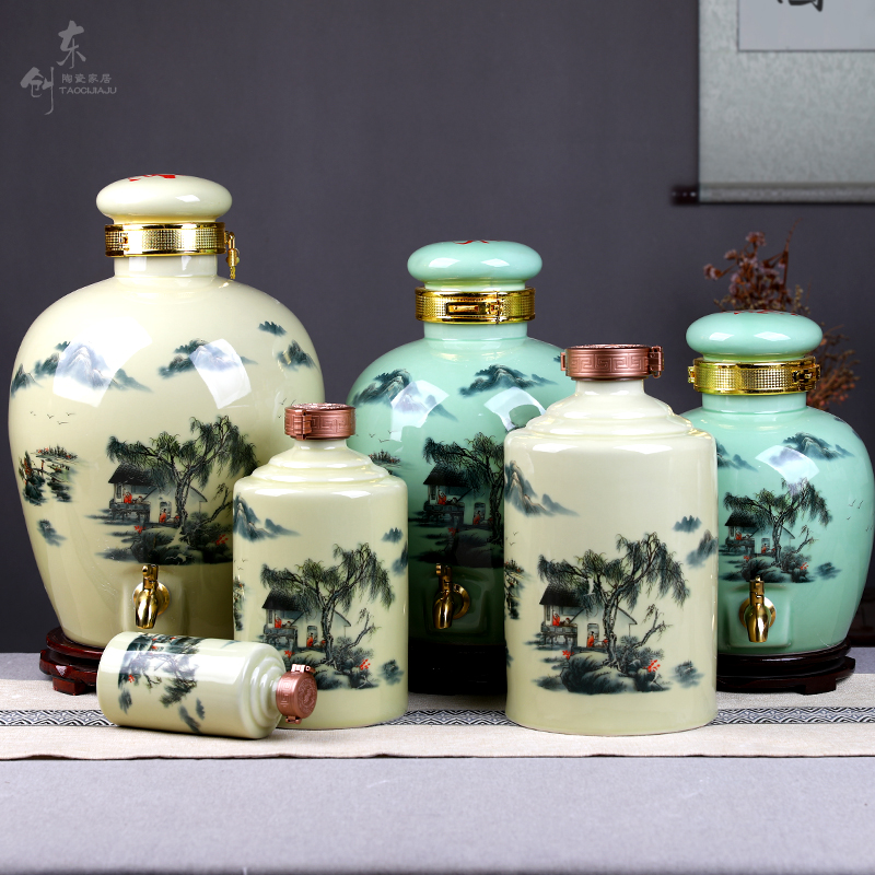 Home wine jar sealing of jingdezhen ceramic deposit flask furnishing articles with leading wine bottle is empty cylinder wine liquor jugs