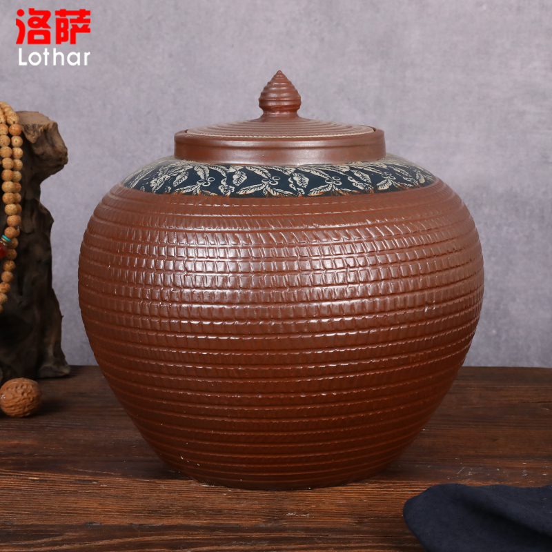 Ceramic barrel with cover coarse pottery household moistureproof ricer box basin surface water cylinder kimchi storage tank bin