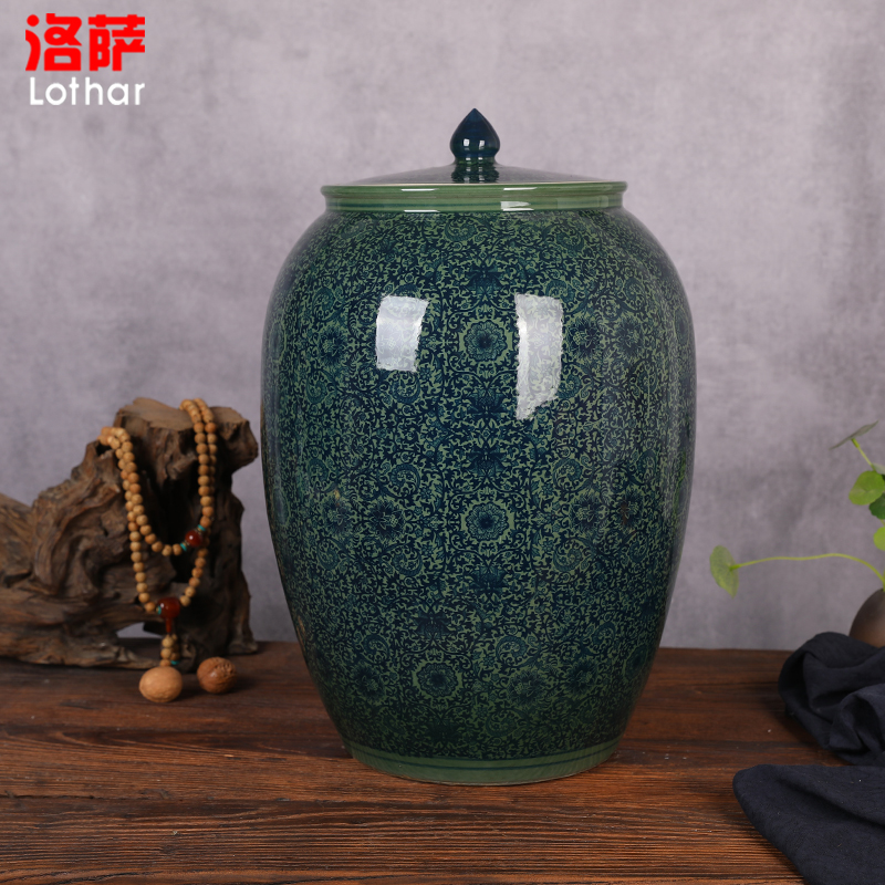 Jingdezhen ceramic barrel storage box tea meter box of oil cylinder ricer box kg30 20 jins 50 kg sealed with cover tank
