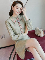 Aromatic City 2021 Autumn New Fashion Korean version of small man temperament A- shaped waist slim dress autumn