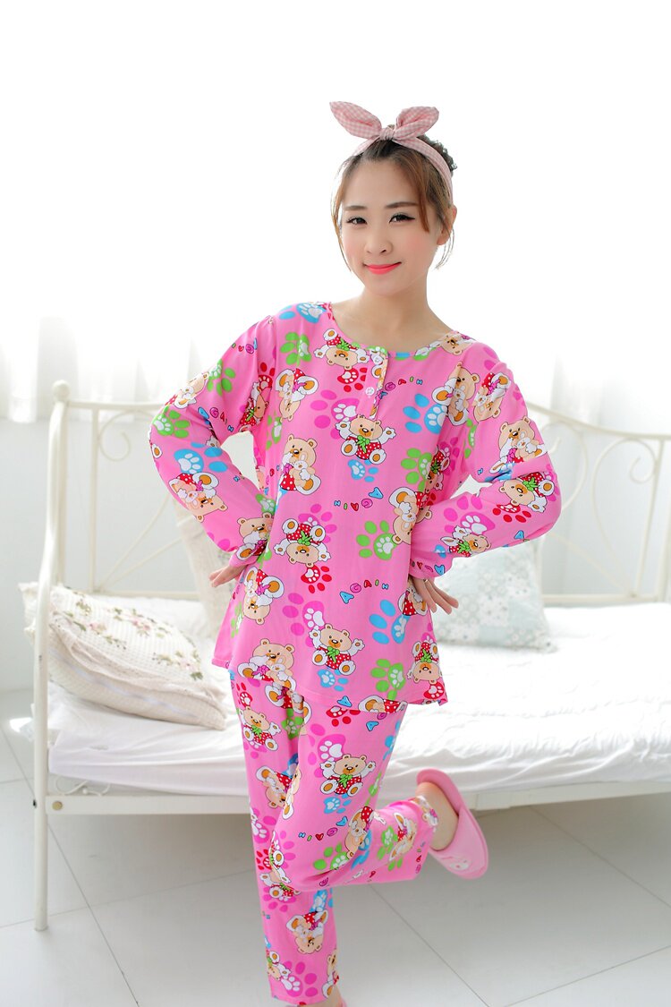 长袖棉绸睡衣女春夏纯棉家居服绵绸套装人造棉布月子服加大码薄款