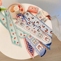 Hair band female tie hair Childrens headline hair rope ribbon cute autumn and winter thin silk scarf ribbon headdress woven hair tie hair