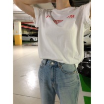 (Spot second hair) Joo Korean pure cotton English letter compassionate base shirt female short sleeve D