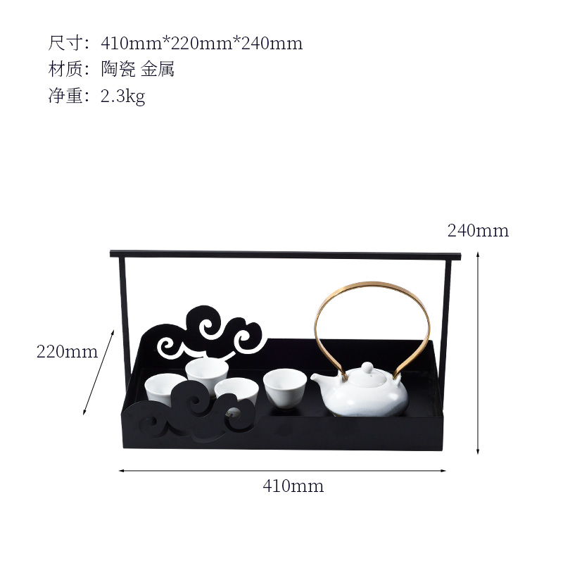 New Chinese style example room tea house furnishing articles sitting room tea table set decoration metal DiHe soft outfit ceramic tea set combination