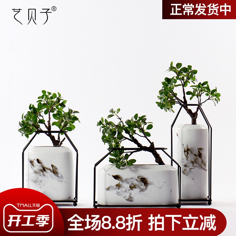 The New Chinese ink painting art BeiZi ceramic flower implement soft furnishing articles example room adornment club house sitting room porch decoration