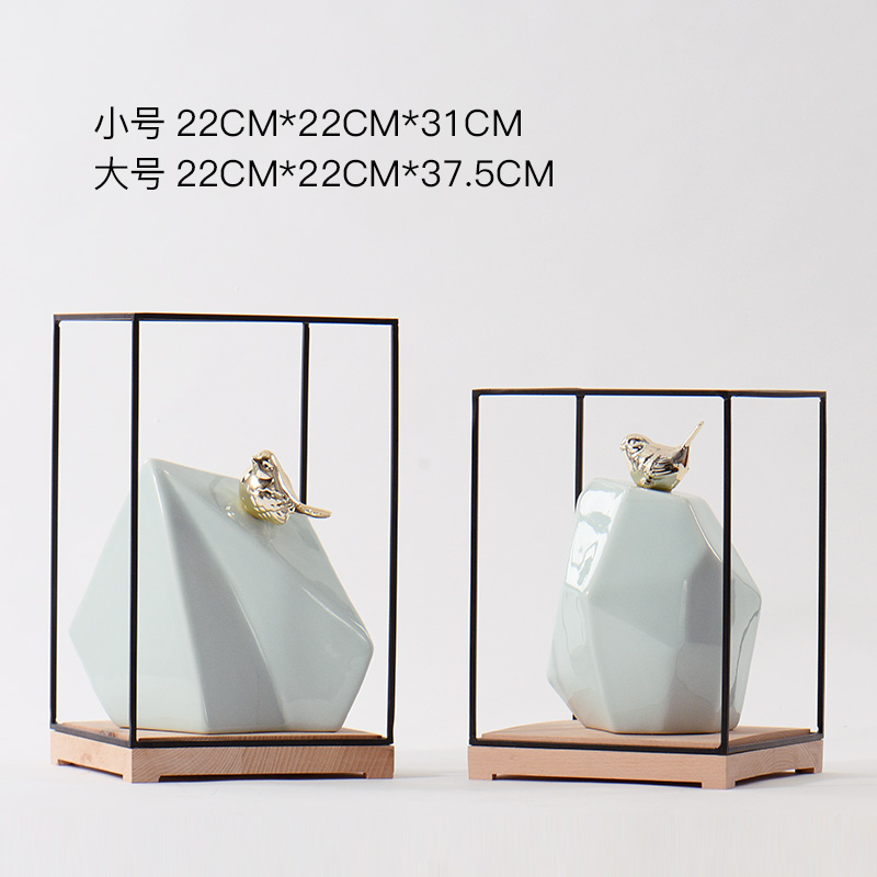 New Chinese style geometric ceramic zen home decoration decoration bird study example room office soft furnishing articles