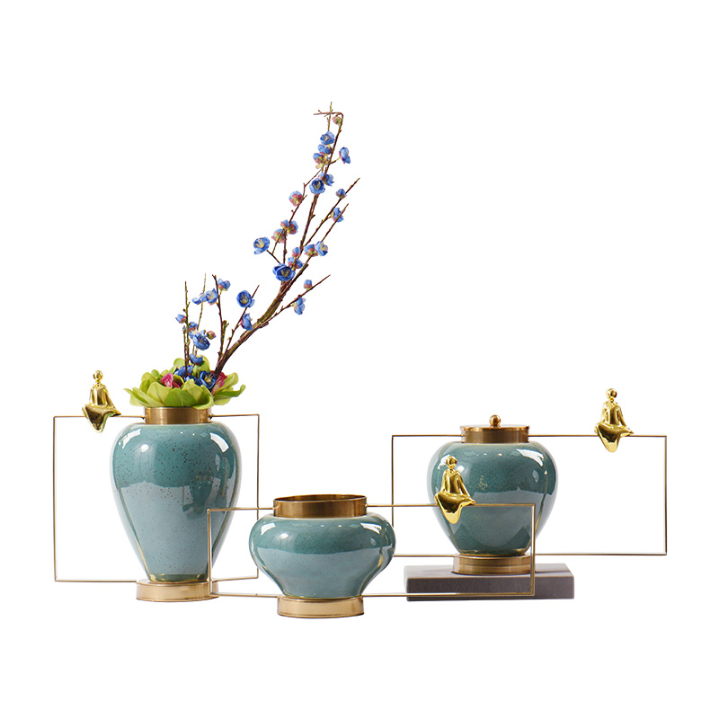 New Chinese style show ceramic vase flower flower implement furnishing articles villa living room New classical household craft ornaments