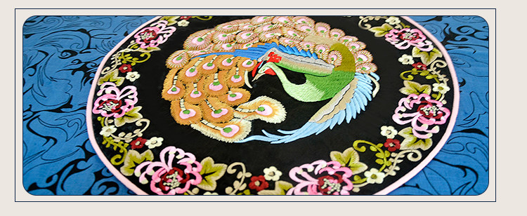 中式古典家居布艺 乘云纹孔雀绣花餐桌桌布茶几台布