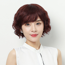 Middle-aged and elderly mother wig female short hair middle-aged lady short curly hair natural type real hair silk full headgear wig